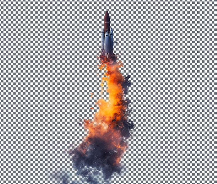 PSD beautiful rocket launches into the sky isolated on transparent background