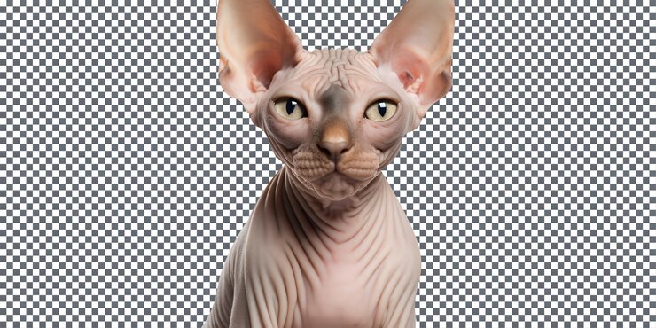 PSD beautiful sphynx breed cat isolated on transparent background