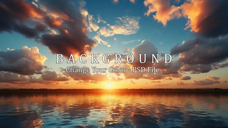 PSD beautiful sunset over the lake dramatic sky nature composition