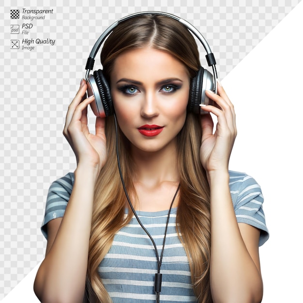 PSD beautiful woman enjoying music with stylish headphones