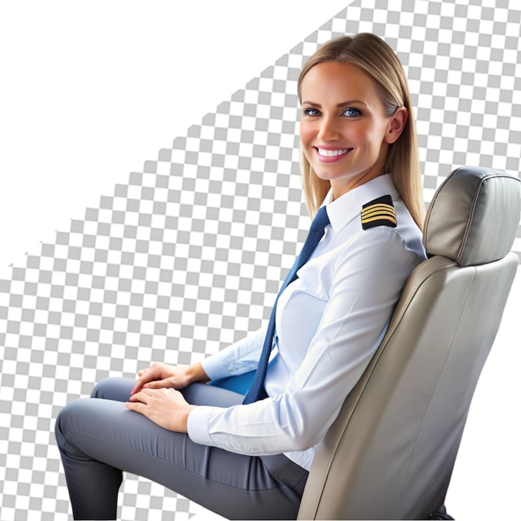 PSD beautiful young woman in the cockpit of a plane flying