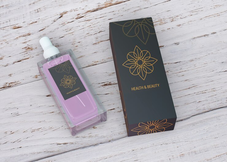 PSD beauty products mockup on wooden background