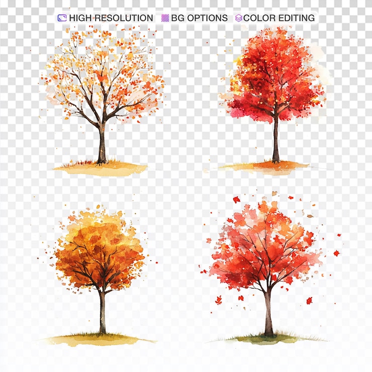 PSD les beaux arbres d'automne à l'aquarelle un paysage naturel serein
