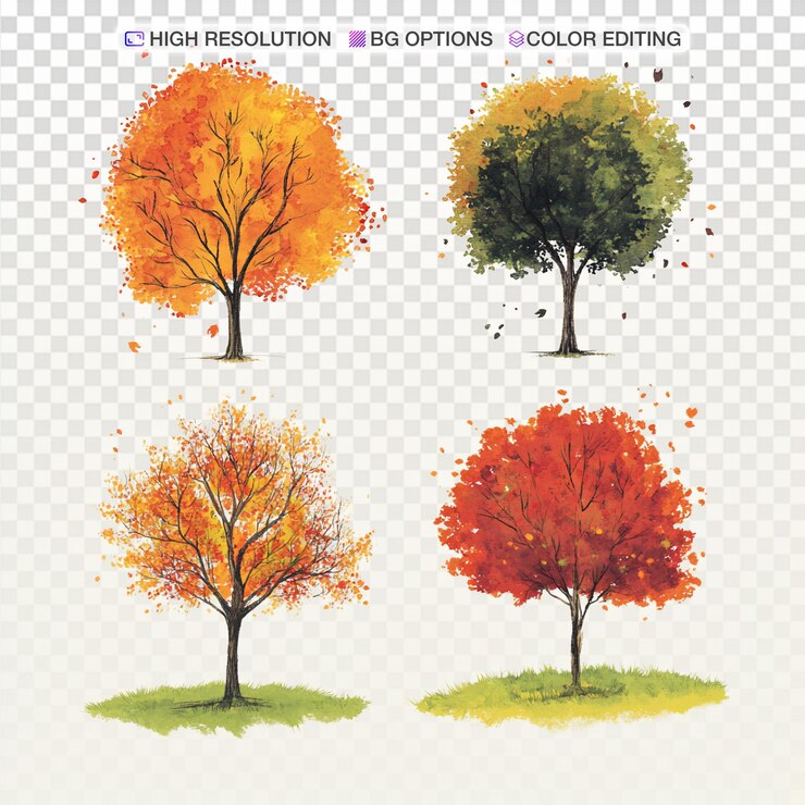 PSD les beaux arbres d'automne à l'aquarelle un paysage naturel serein