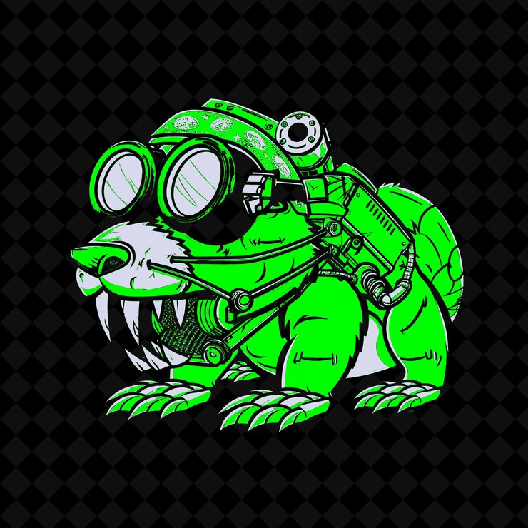 PSD beaver robótico png con dientes de metal y una poderosa sierra que lleva un vector de contorno de la mascota animal