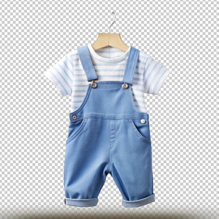 PSD un bebé azul en general con una camisa de rayas blancas y azules