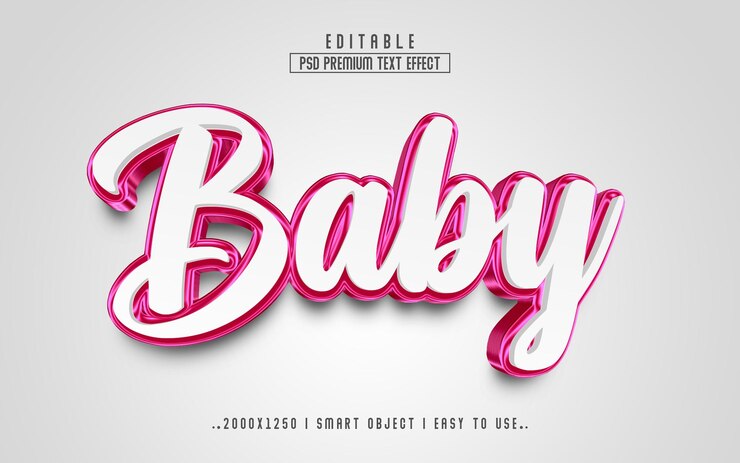 PSD bebé blanco rosado efecto de texto 3d psd editable