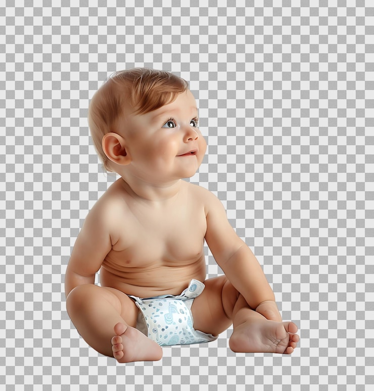 PSD bebê bonito em nappy em fundo transparente isolado