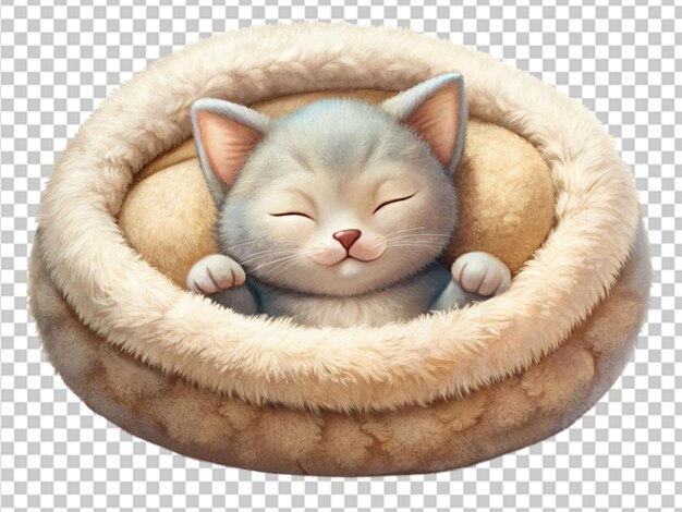 PSD un bébé chat mignon qui dort dans un lit rond en peluche