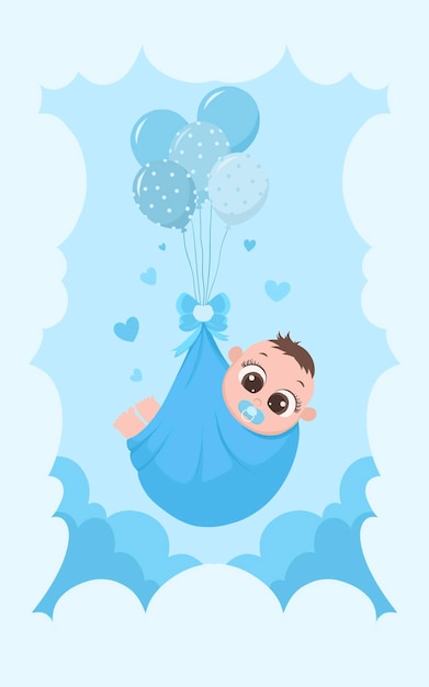 bébé dans une couverture bleue avec des ballons et des cœurs illustration d'art vectoriel