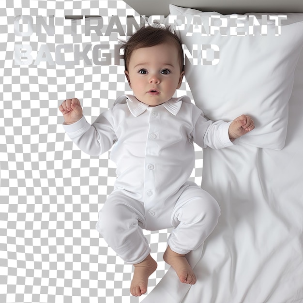PSD bebê deitado em uma cama transparente segurando os pés
