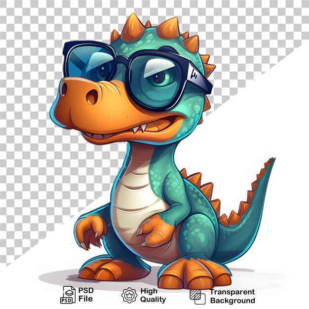 PSD bébé dinosaure portant des lunettes isolé sur un fond transparent fichier png