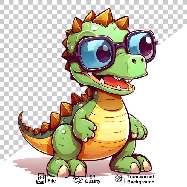 PSD bebé dinosaurio con gafas aislado en fondo transparente archivo png