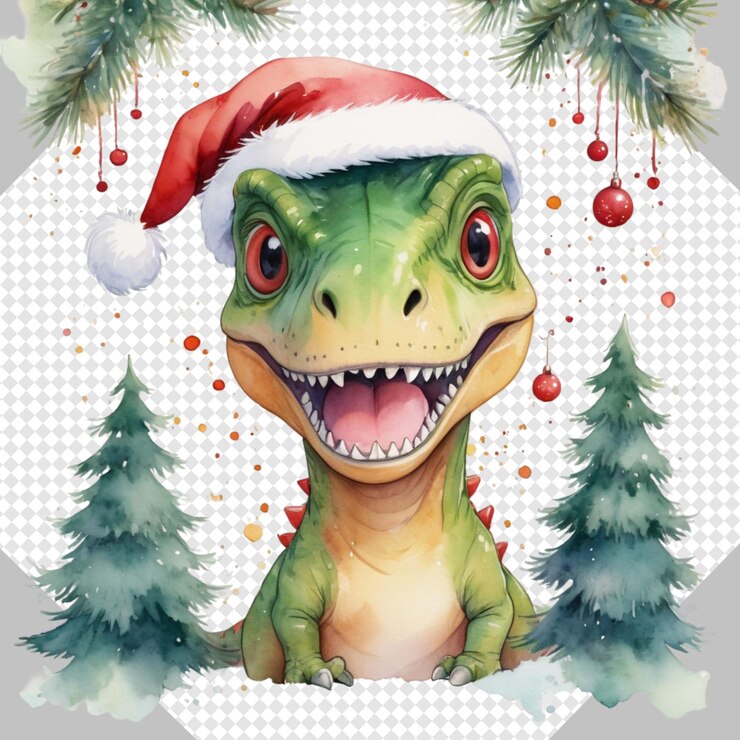 PSD el bebé dinosaurio de navidad santa ilustración transparente clipart
