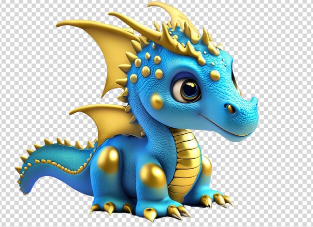 Bebê Dragão Dourado e Azul 3D