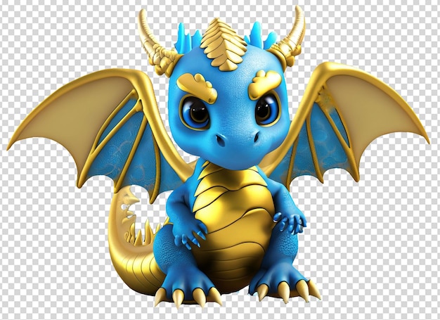 Bebê dragão dourado e azul 3d