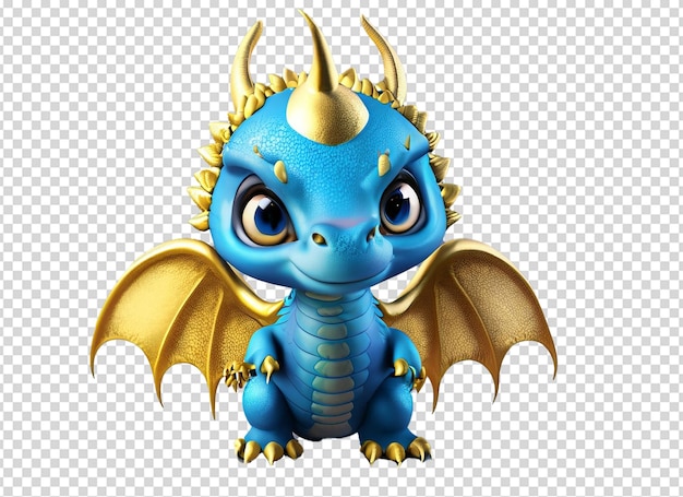 Bebê Dragão Dourado e Azul 3D