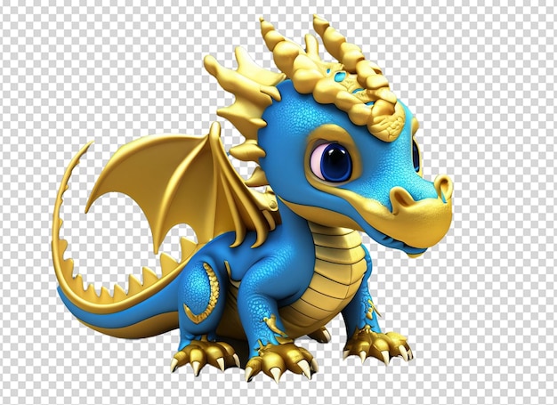 Le bébé dragon doré et bleu 3D