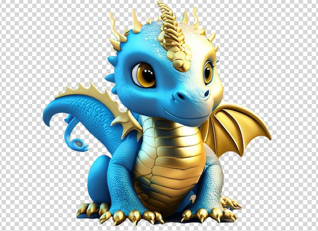 Le bébé dragon doré et bleu 3D