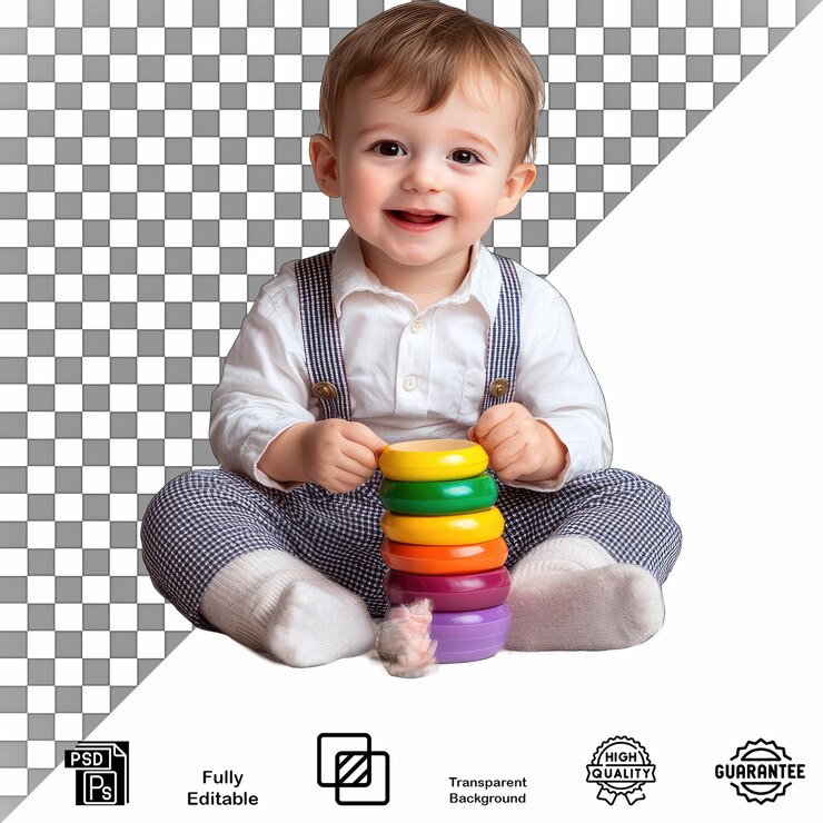 PSD bebê feliz com brinquedo de empilhamento de alta qualidade psd editável e fundo transparente