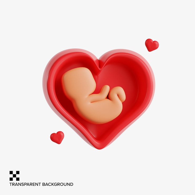 PSD bebé en el interior símbolo de maternidad en forma de corazón rojo
