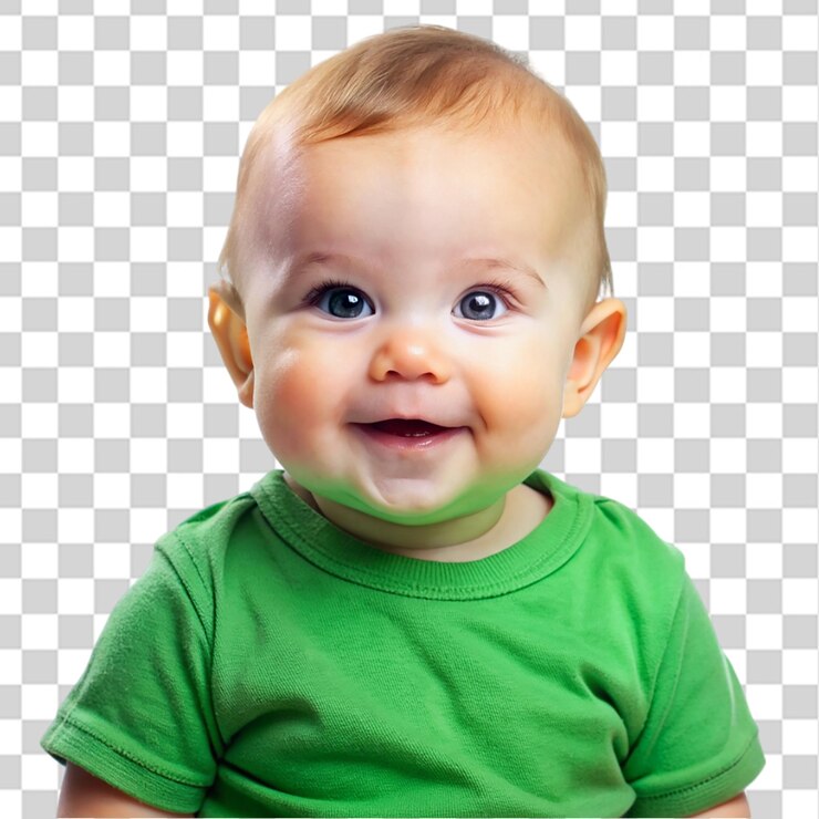 PSD un bebé lindo con una camiseta verde aislada sobre un fondo transparente