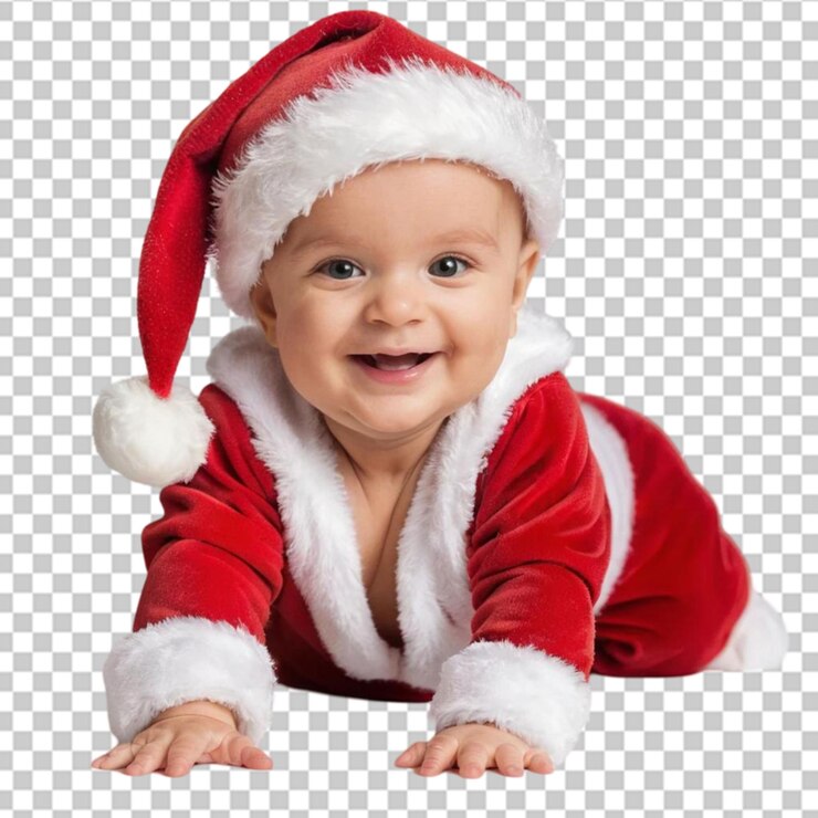 PSD un bebé lindo vestido con ropa de papá noel