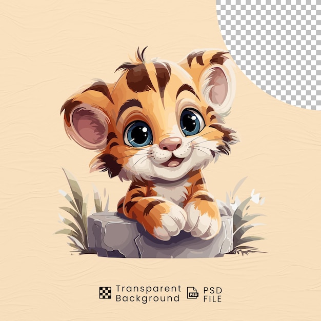 Un bébé lion mignon sur un fond transparent