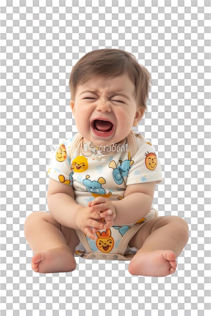 PSD bebé llorando solo en un fondo transparente