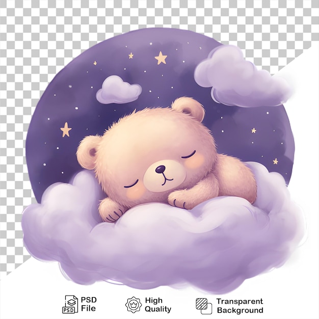 PSD bébé ours à l'aquarelle sur un nuage isolé sur un fond transparent inclure un fichier png