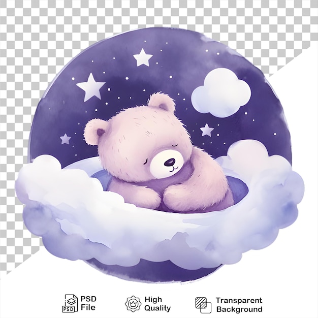 PSD bébé ours à l'aquarelle sur un nuage isolé sur un fond transparent inclure un fichier png