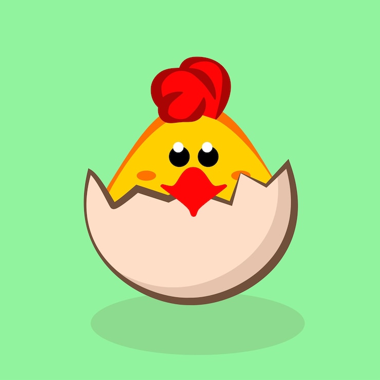 PSD el bebé pollo asomando fuera del huevo agrietado el pollo lindo ilustración aislada en un fondo verde