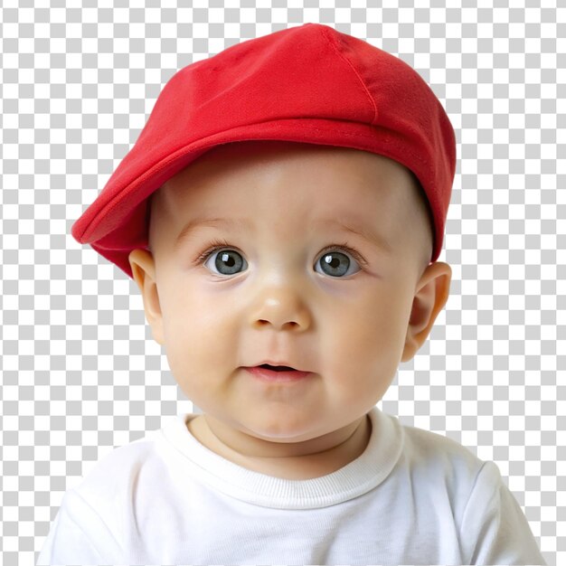 PSD bébé portant une casquette rouge isolé sur un fond transparent