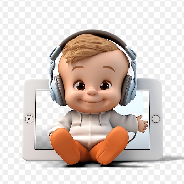 Un Bébé Portant Des écouteurs Est Assis Sur Un Ordinateur Portable Avec Un Ipod Sur L'écran