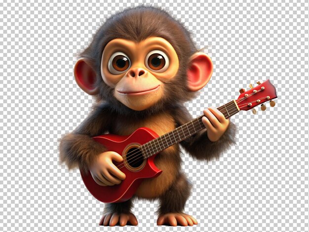 PSD un bébé singe brun en 3d avec une guitare.