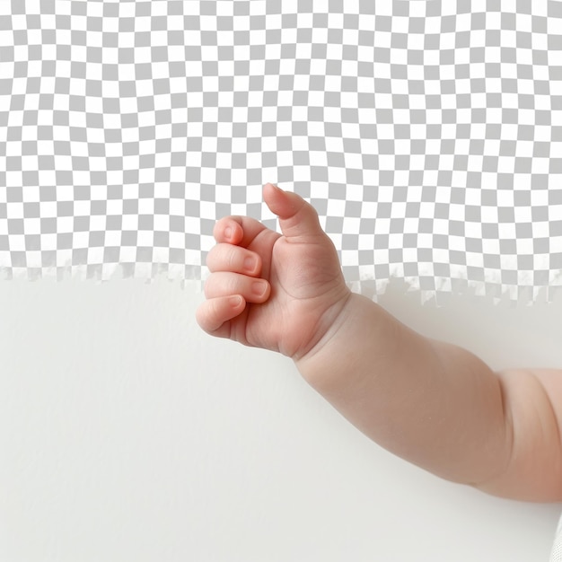 un bébé tendant la main vers le ciel avec son poing en l'air