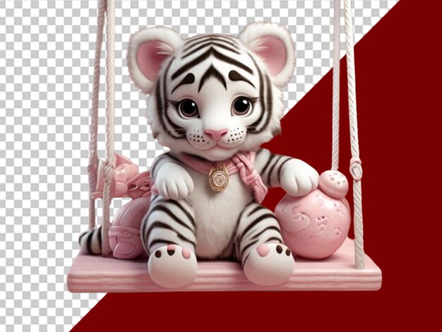 PSD un bébé tigre blanc kawaii assis sur une balançoire