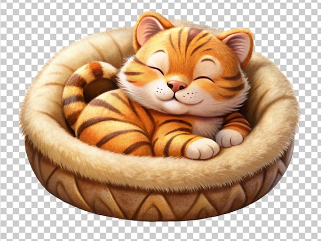 PSD un bébé tigre mignon qui dort dans un lit rond en peluche