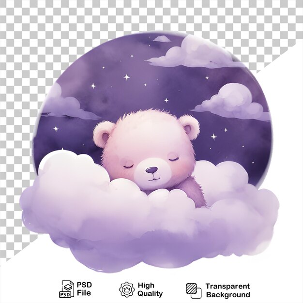 PSD bebê urso aquarela em skycloud isolado em fundo transparente inclui arquivo png