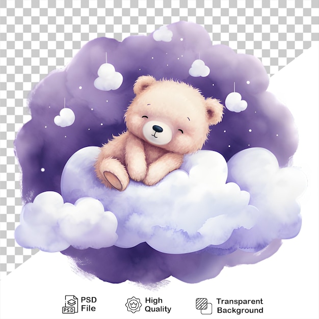 Bebê urso aquarela em skycloud isolado em fundo transparente inclui arquivo png