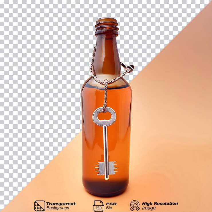 PSD bebedme una botella con llave aislada sobre un fondo transparente