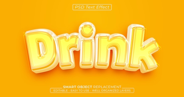 PSD beber efecto de texto brillante estilo 3d editable