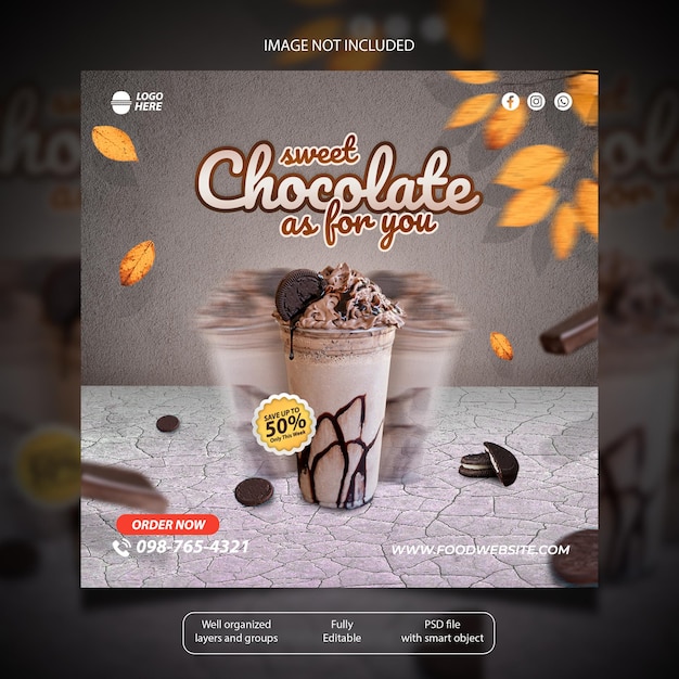 Bebida de chocolate publicación en redes sociales