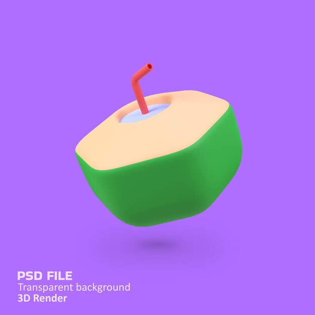 Bebida de coco aislada Ilustración del icono de renderizado 3D