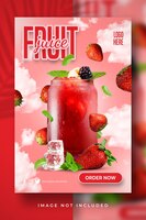 PSD bebida fresca jugo de fruta de fresa menú especial café restaurante poster flyer display banner template