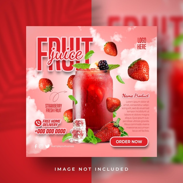 Bebida fresca suco de fruta morango menu especial mídia social post feed modelo de banner