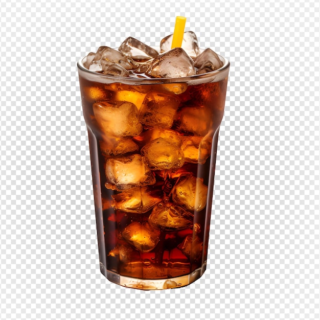 Bebida fría de cola en una taza de vidrio aislada en un fondo transparente bebida gaseosa png generativa ai