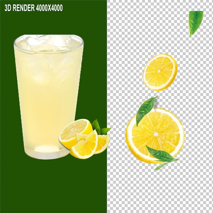 PSD bebida de limón agua hielo de limón