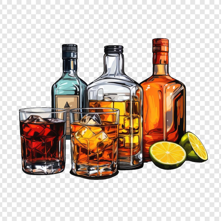 PSD bebidas destiladas estilo aislado png con fondo blanco ia generativa minimalista