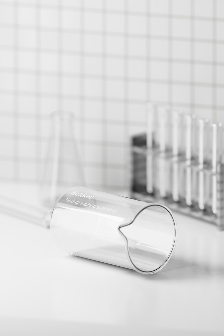PSD becker avec des maquettes liquides avec un fond de laboratoire